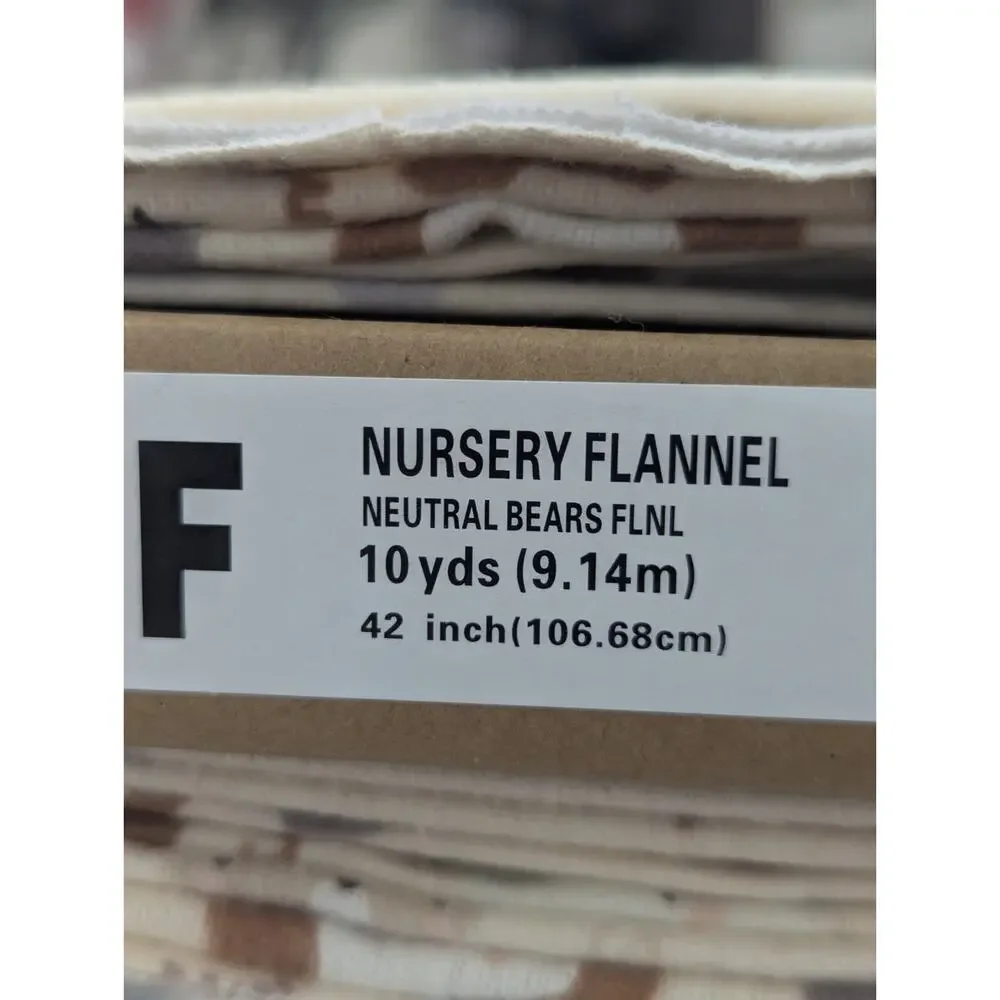 1 Yard Neutral Little Bear Nursery Flannel Fabric Brown Beige Tan Gray White New